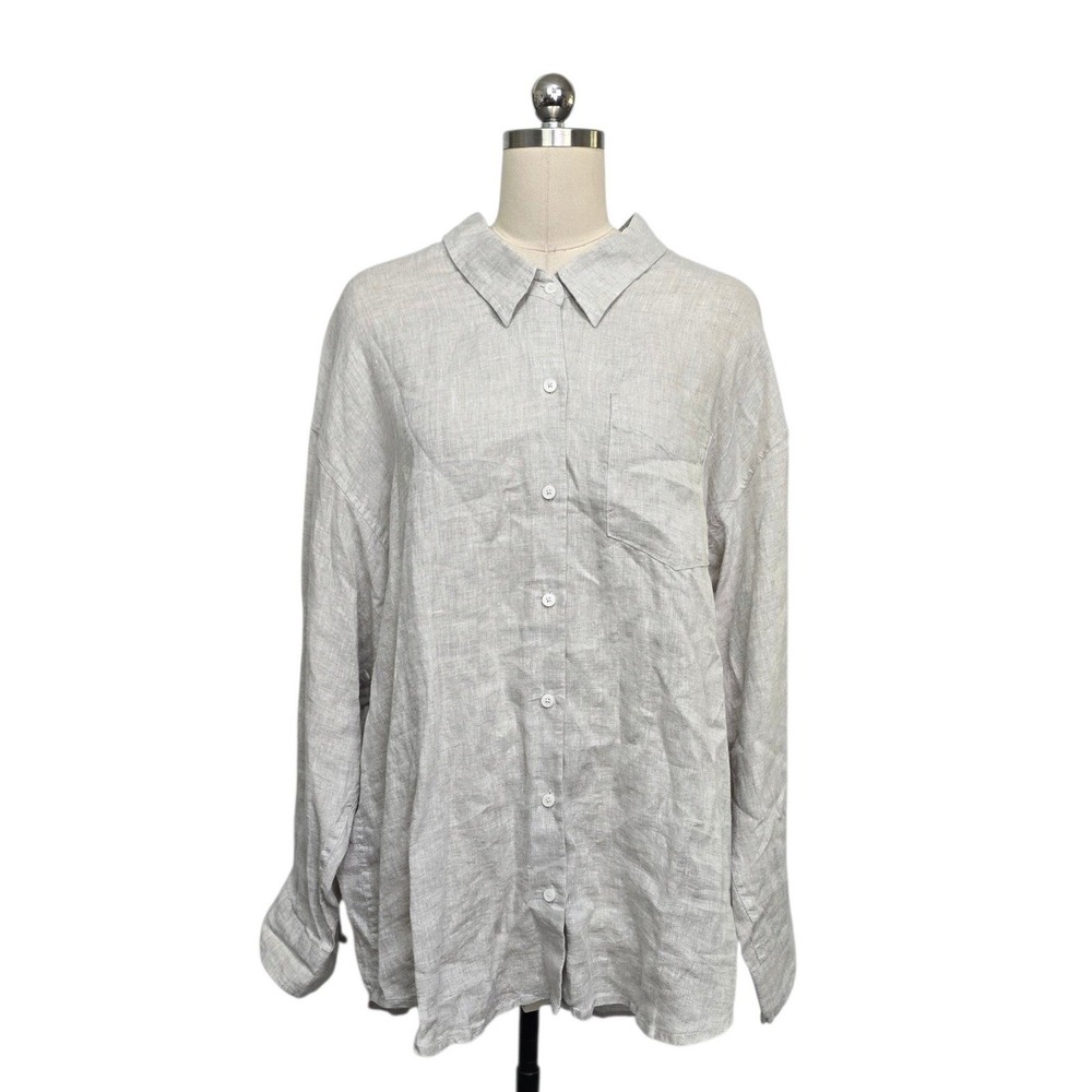 Wilfred Aritzia Lily Linen Shirt Grey Oversized Button Down Top Size Large